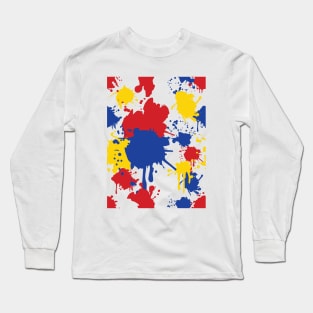 Splatter Paint Primary Colors Pattern: Red, Blue, and Yellow Long Sleeve T-Shirt